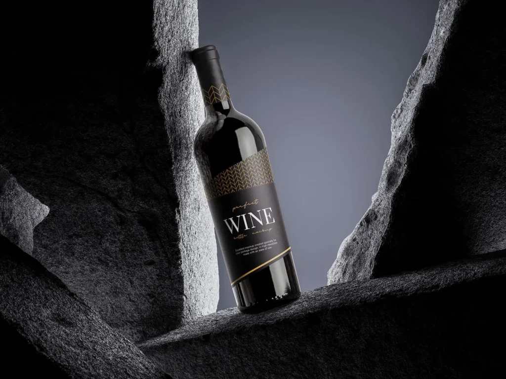 Free Premium Mockups Set Wine Bottle on The Rock - Free Wine Bottle PSD Mockups
