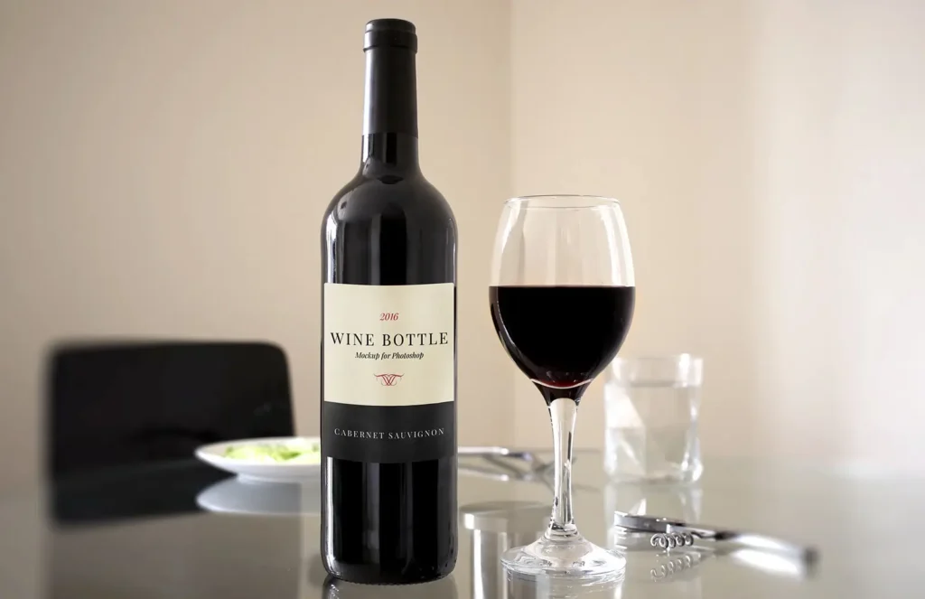 Red Wine Bottle Scene Mockup - Free Wine Bottle PSD Mockups